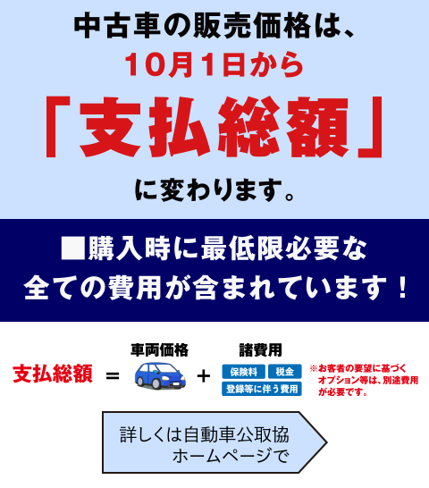 中古車の価格は、「支払総額」に変わります。